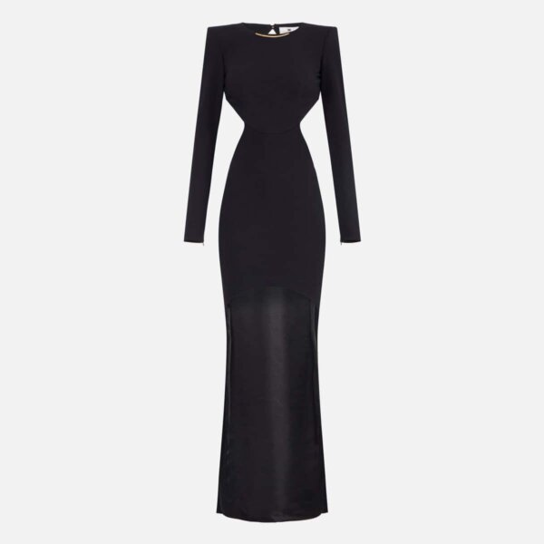 Red Carpet dress in lightweight crêpe fabric with cut-outs and train