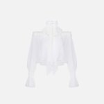 Blouse in georgette fabric with flounces