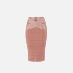 Knit fabric skirt with striped bands