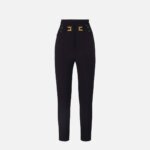 Trousers in double layer stretch crêpe fabric with elastic straps