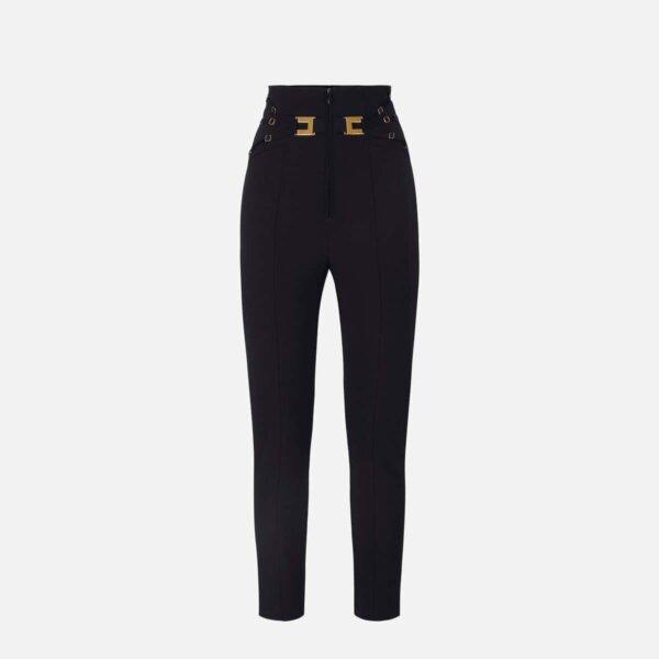 Trousers in double layer stretch crêpe fabric with elastic straps