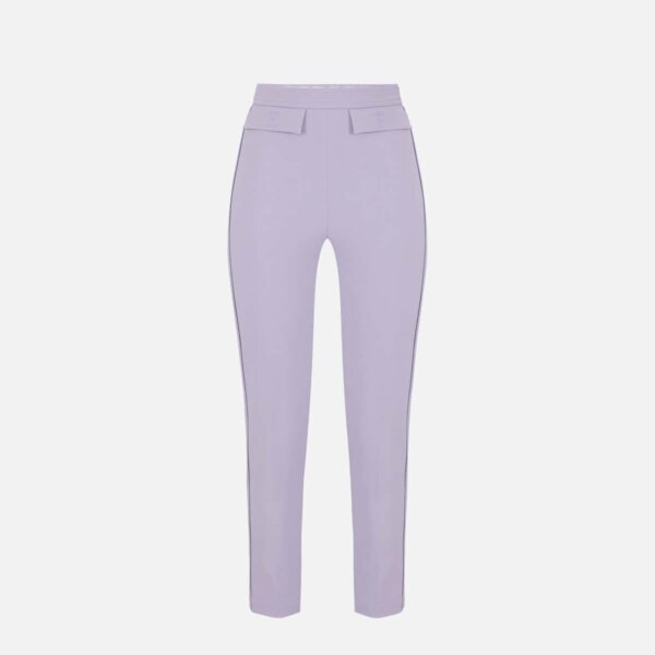 Trousers in double layer stretch crêpe fabric with embroidered logo