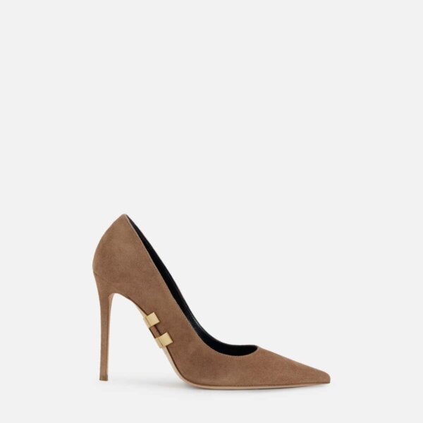 Suede pumps with jewel logo