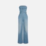 Bustier denim jumpsuit with buckles