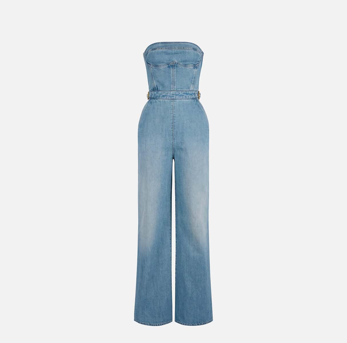 TJ46I61E2_139_1_D Bustier denim jumpsuit with buckles - Image 1