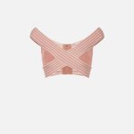 Knit fabric top with striped bands
