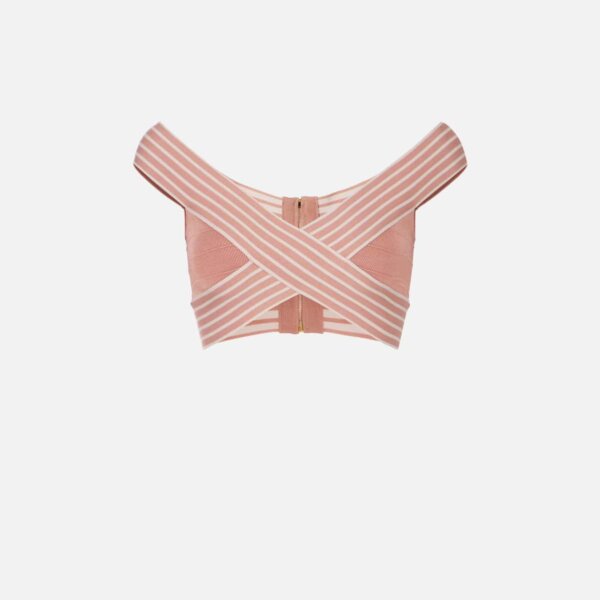 Knit fabric top with striped bands