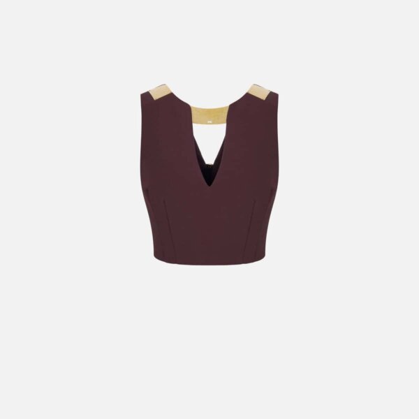 Top in double layer stretch crêpe with jewel neckline