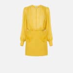 Dress in georgette and bouclé tweed fabrics