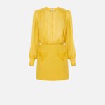 Dress in georgette and bouclé tweed fabrics