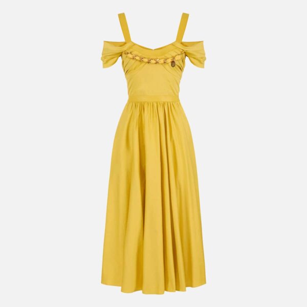 Stretch cotton dress with jewel chain