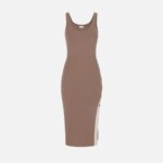 Dress in knit fabric with shiny viscose bands