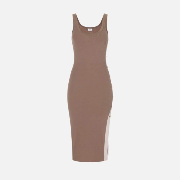Dress in knit fabric with shiny viscose bands