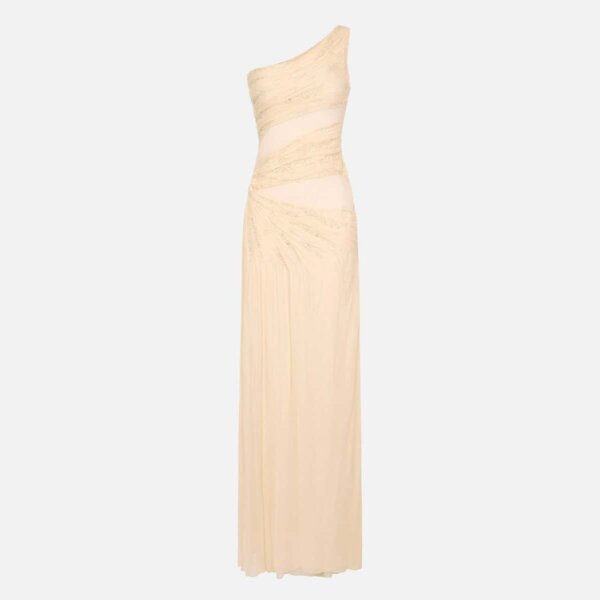 Red Carpet dress in crepon fabric with embroideries