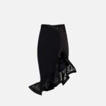 Skirt in crêpe and satin fabrics with flounce