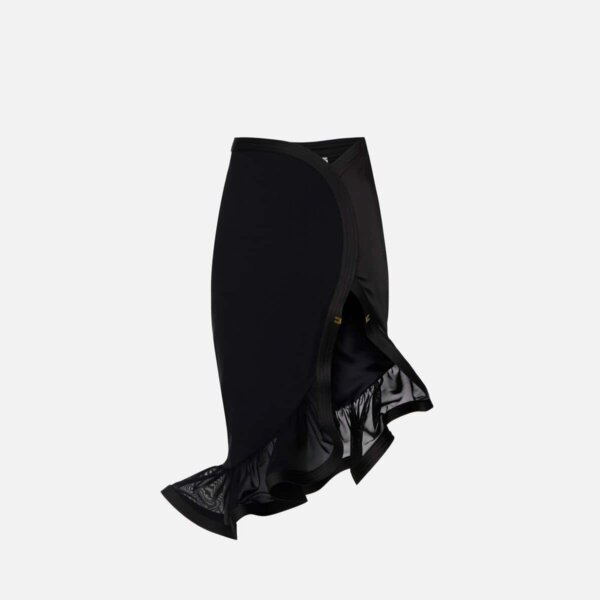 Skirt in crêpe and satin fabrics with flounce