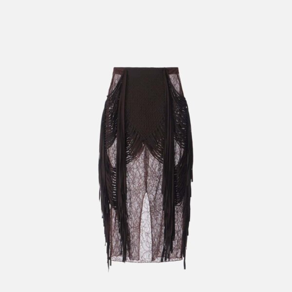 Floral lace skirt with fringes