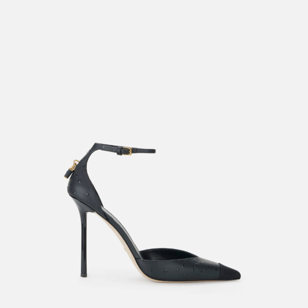 Ostrich texture sandals with jewel padlock