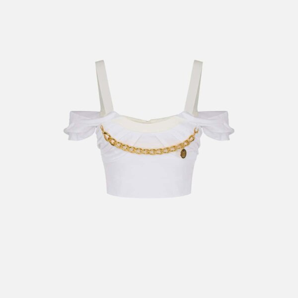 Stretch cotton top with necklace