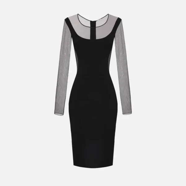 Dress in lightweight crêpe and tulle fabrics with cut-outs