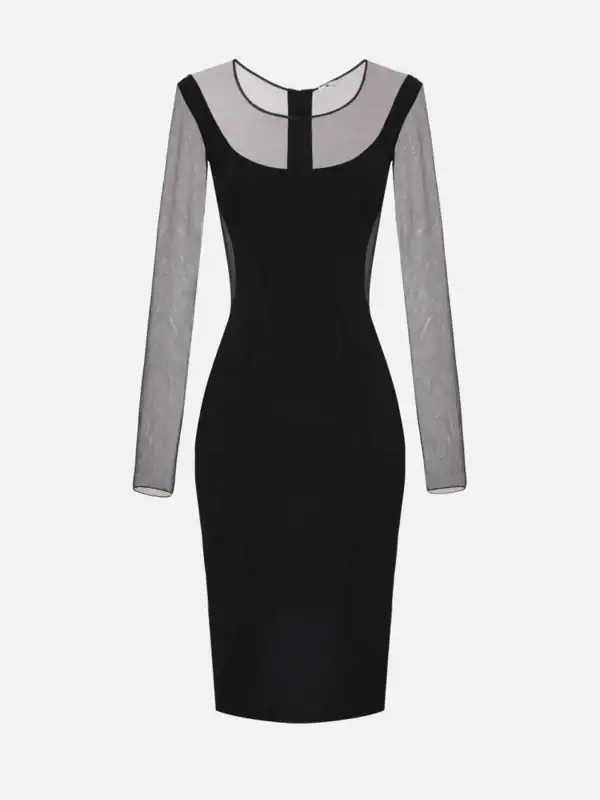 Dress in lightweight crêpe and tulle fabrics with cut-outs