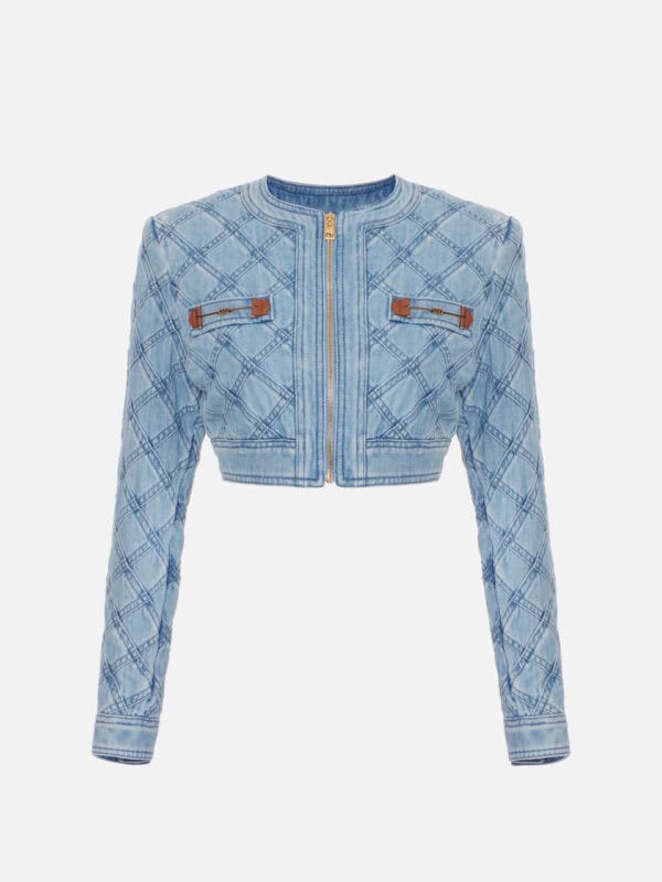 Denim jacket with diamond design