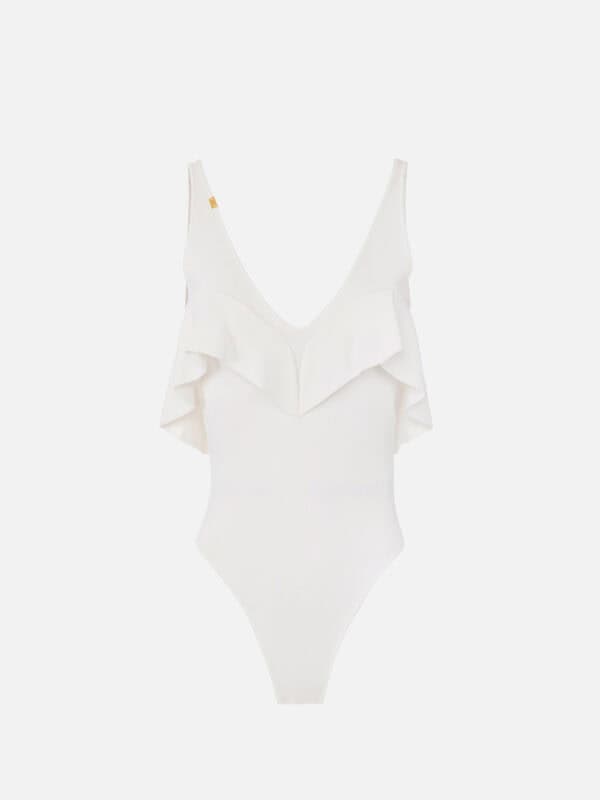 Full Milano stitch knit bodysuit with flounces