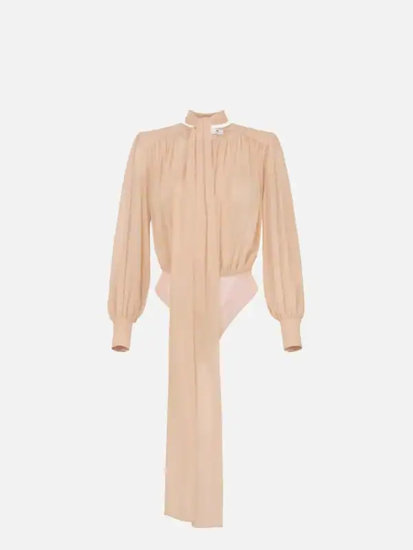 Bodysuit in silk georgette fabric with sash