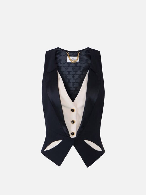 Waistcoat in lightweight crêpe fabric with two-colour cut-outs