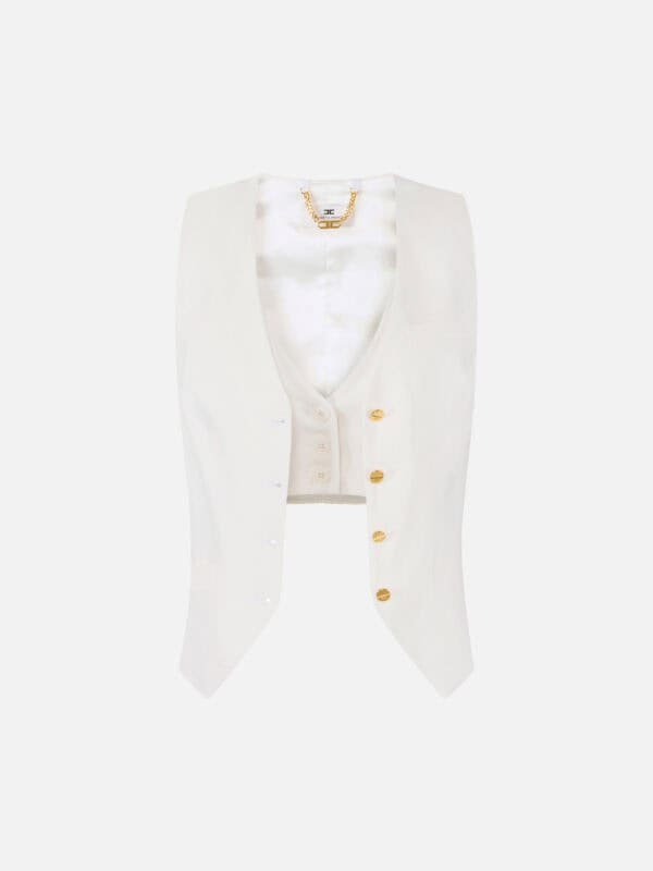 Linen-blend and crêpe waistcoat