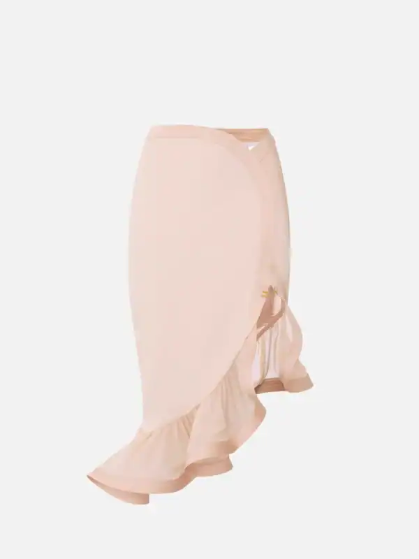 Skirt in crêpe and satin fabrics with flounce