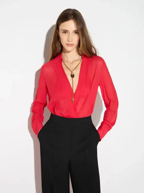Bodysuit in georgette fabric with jewel chain