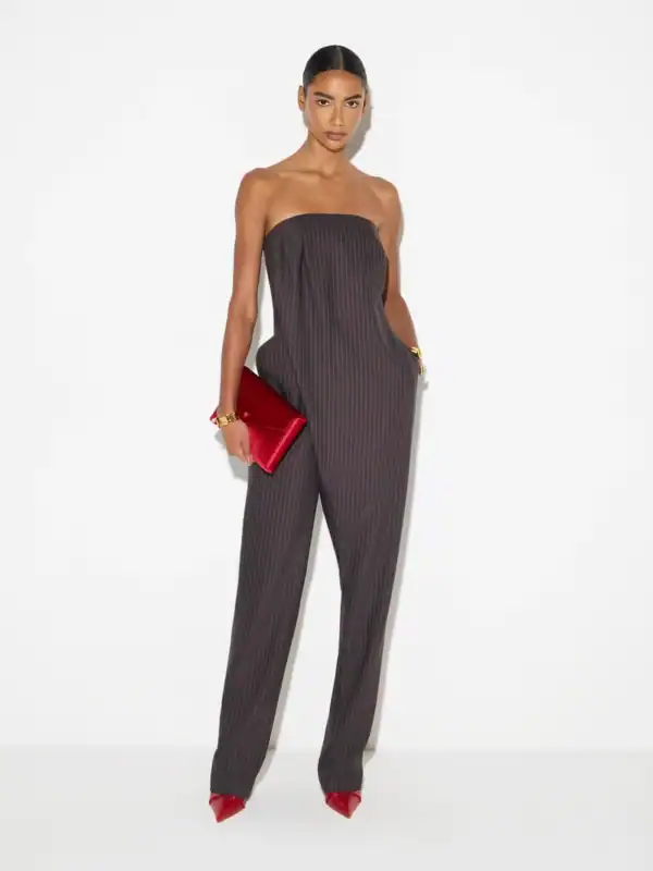 Pinstriped jumpsuit in cool wool fabric