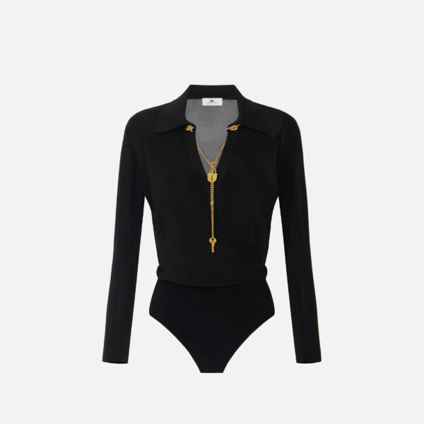 Viscose yarn bodysuit with jewel chain