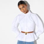 Cotton poplin shirt with flounce