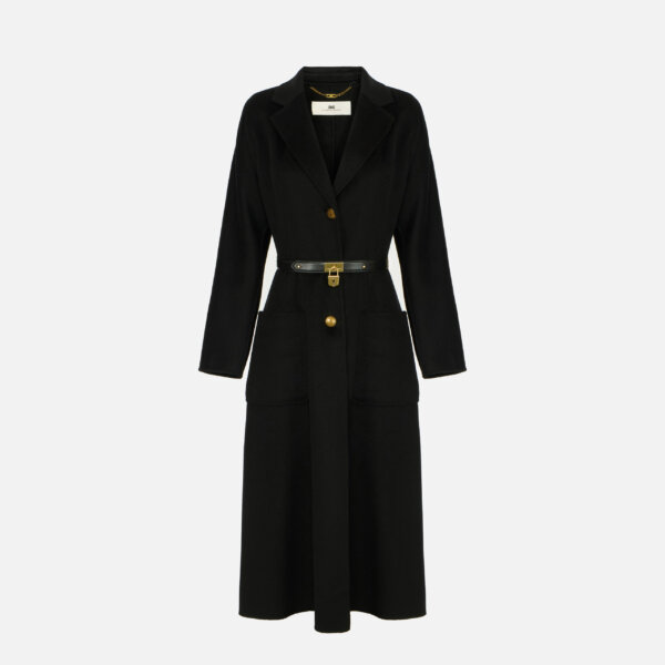 Coat in double cloth with belt