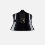 Bustier-style leather belt with logo buckle