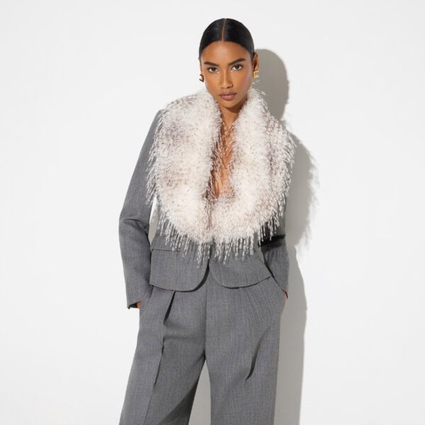 Wool jacket with fur-effect collar