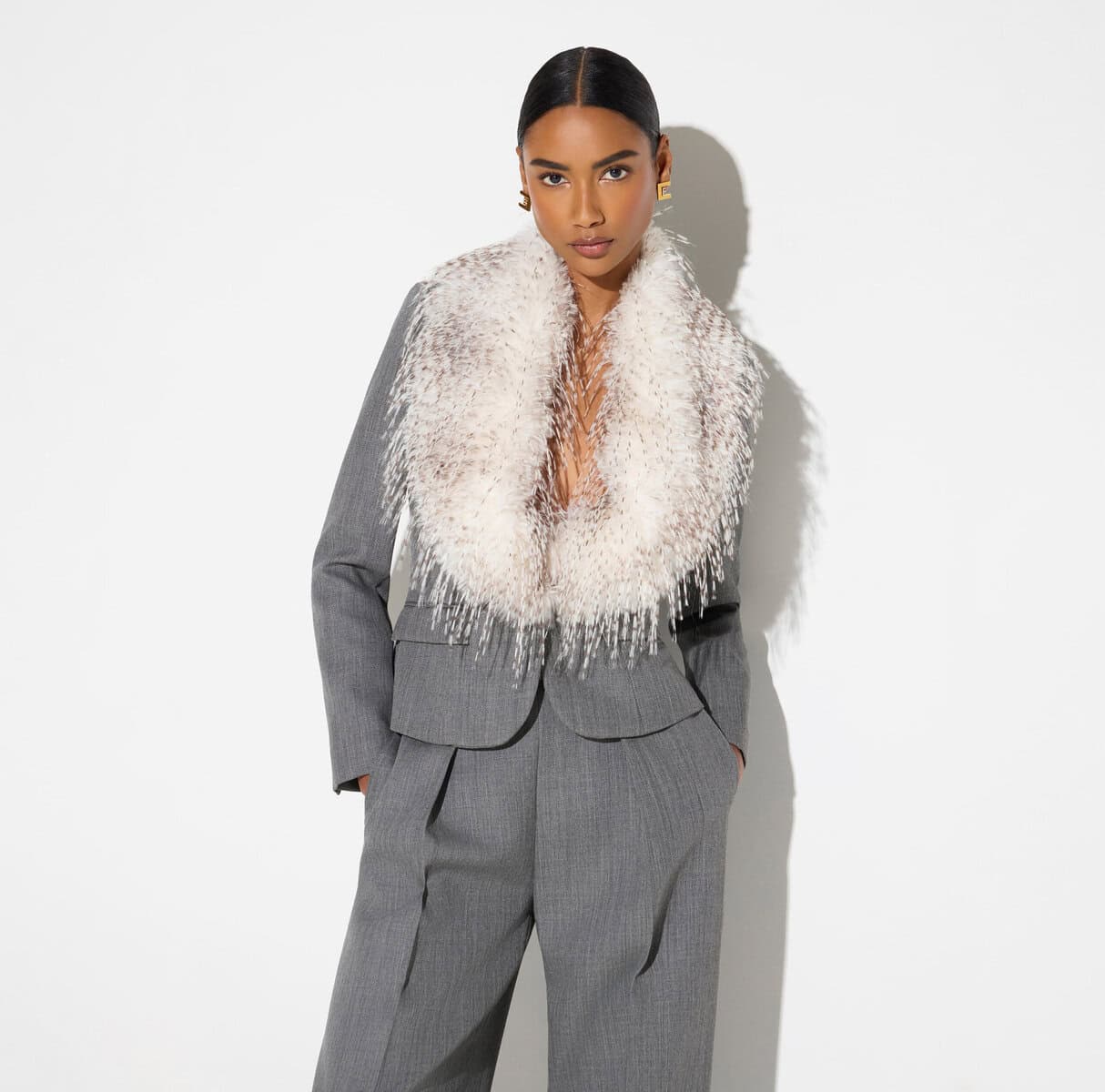 GI28967E2_431_1_D Wool jacket with fur-effect collar - Image 1