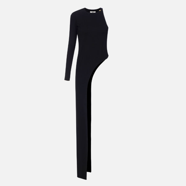 One-shoulder top in shiny jersey fabric