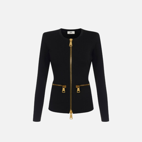 Cardigan in knit fabric with zip