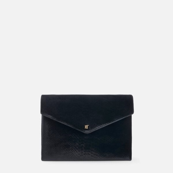 Over-the-shoulder bag made from velvet with a crocodile print texture