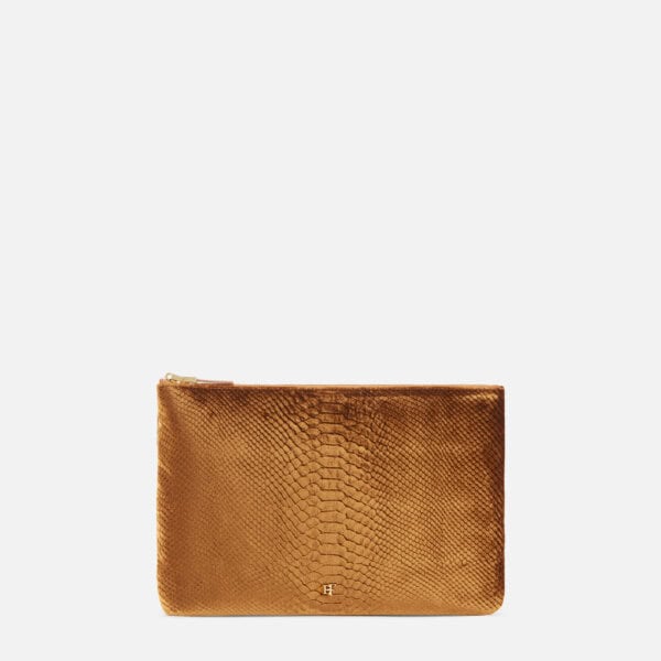 Velvet clutch bag with crocodile print