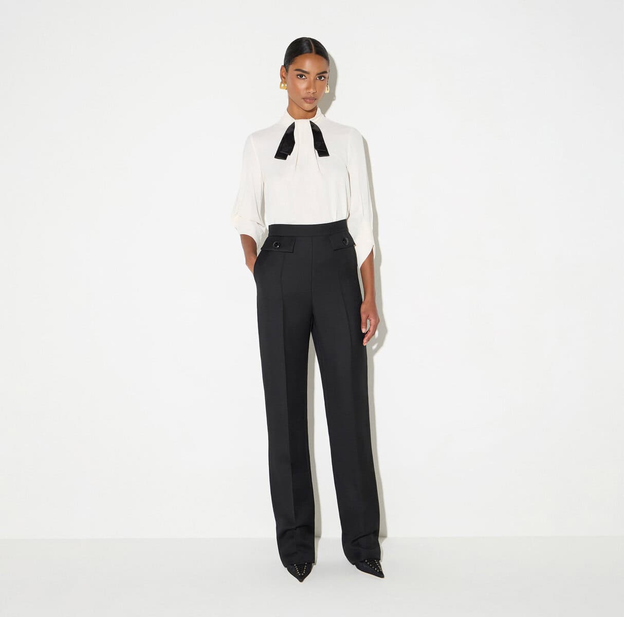 CA17866E2_E84_1_D Blouse in georgette fabric with bow-tie - Image 1