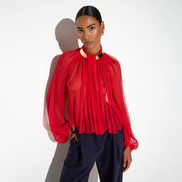 Blouse in crepon fabric with jewel collar