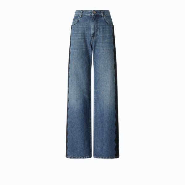Wanda wide leg soft blue denim + banda pizzo