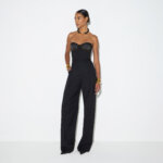 Jumpsuit in gabardine fabric with jewel cups